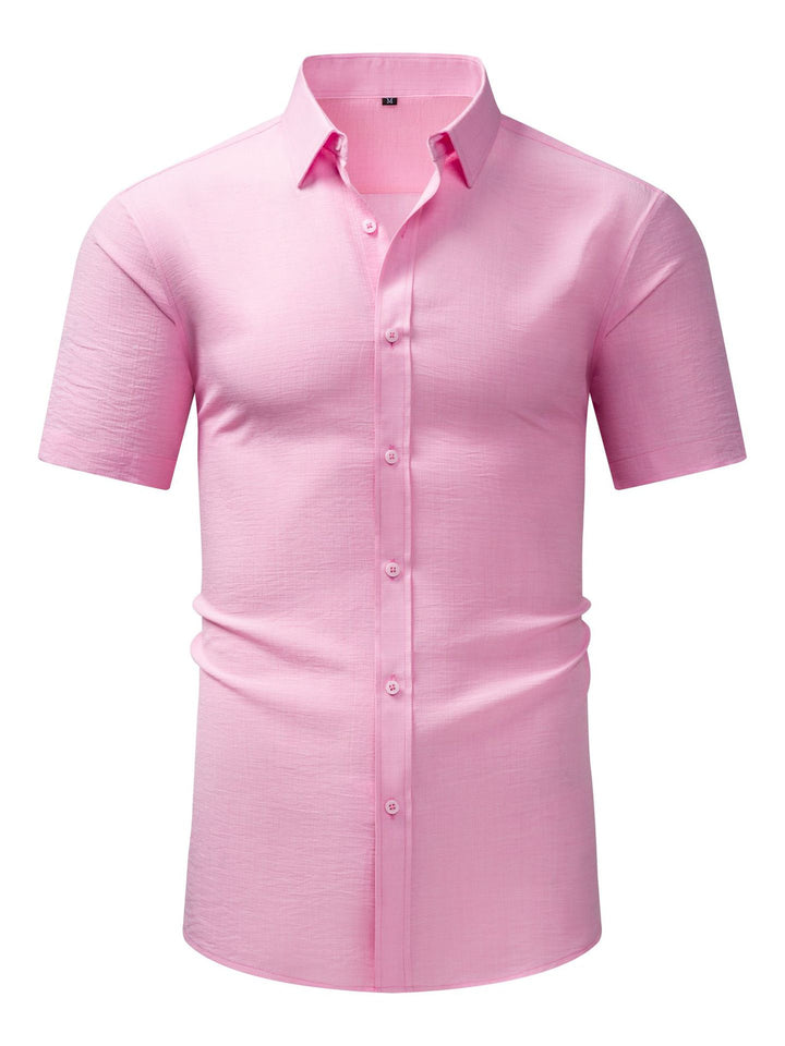 Men's Casual Short Sleeves Solid Color Cotton Shirt
