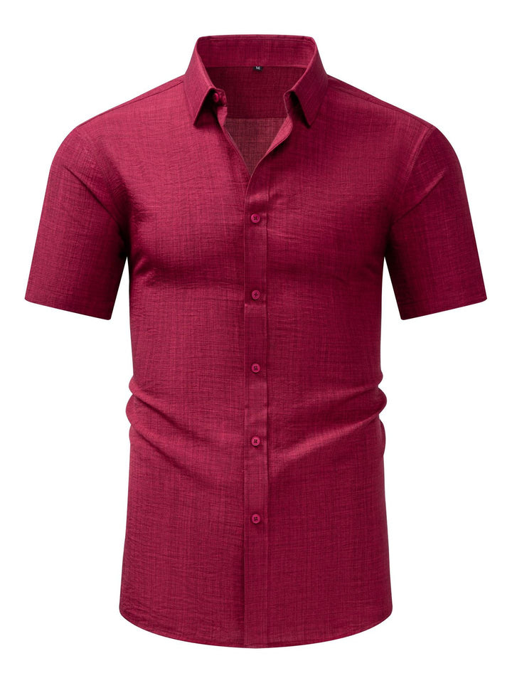 Men's Casual Short Sleeves Solid Color Cotton Shirt