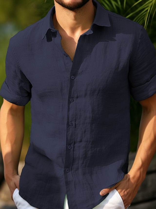 Men's Casual Polyester Short Sleeves Solid Color Shirt