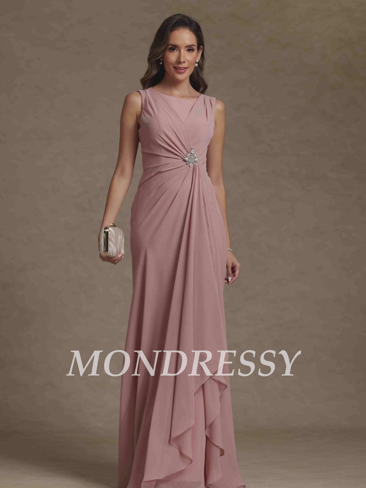 Sheath/Column Scoop Chiffon Mother of the Bride Dresses Floor-Length Ruffles Ruched Sleeveless