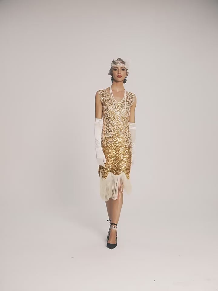 1920s The Great Gatsby Outfit Sheath/Column V-Neck Sequins Vintage Dresses