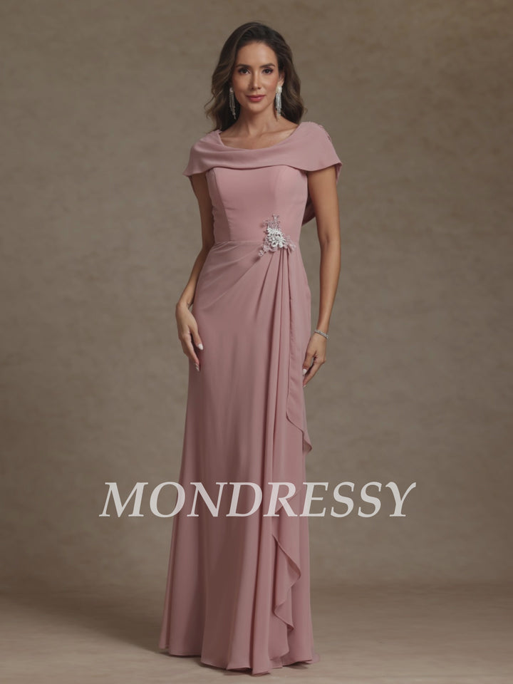 Sheath/Column Cowl Neck Chiffon Mother of the Bride Dresses Rhinestone Floor-Length Ruffles Sleeveless