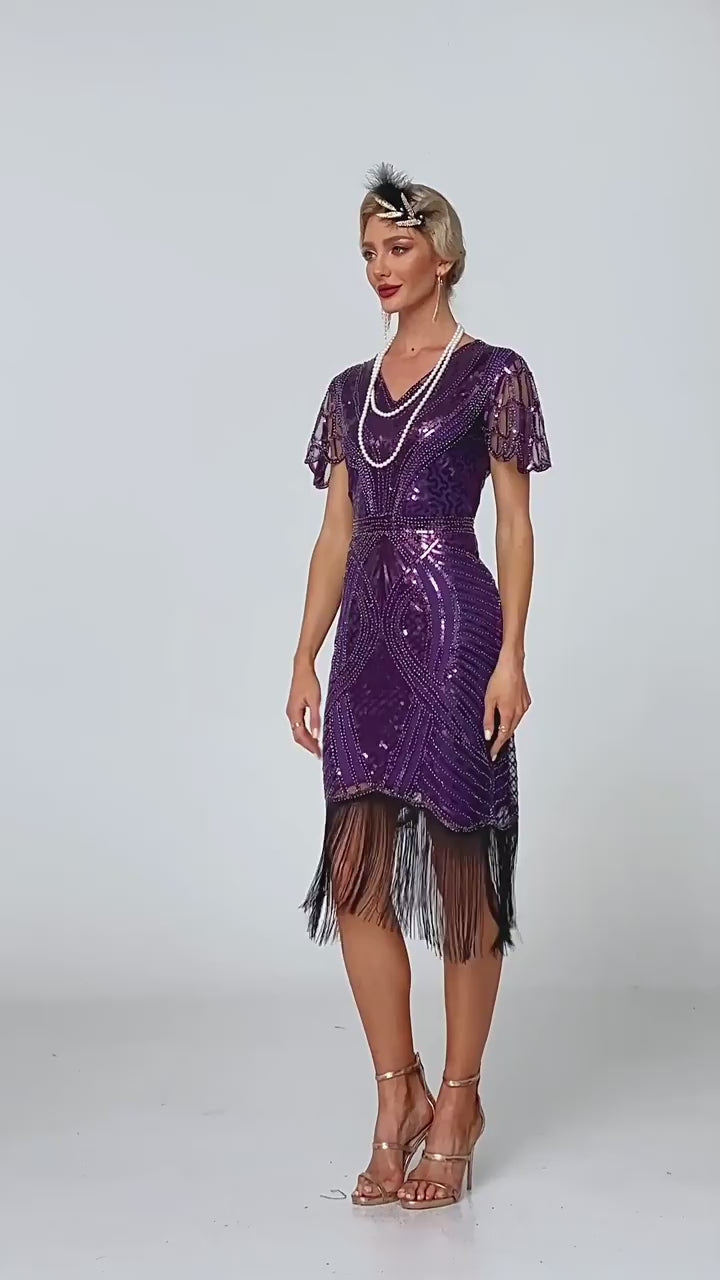 1920s The Great Gatsby Outfit Sheath/Column V-Neck Sequins Vintage Dresses