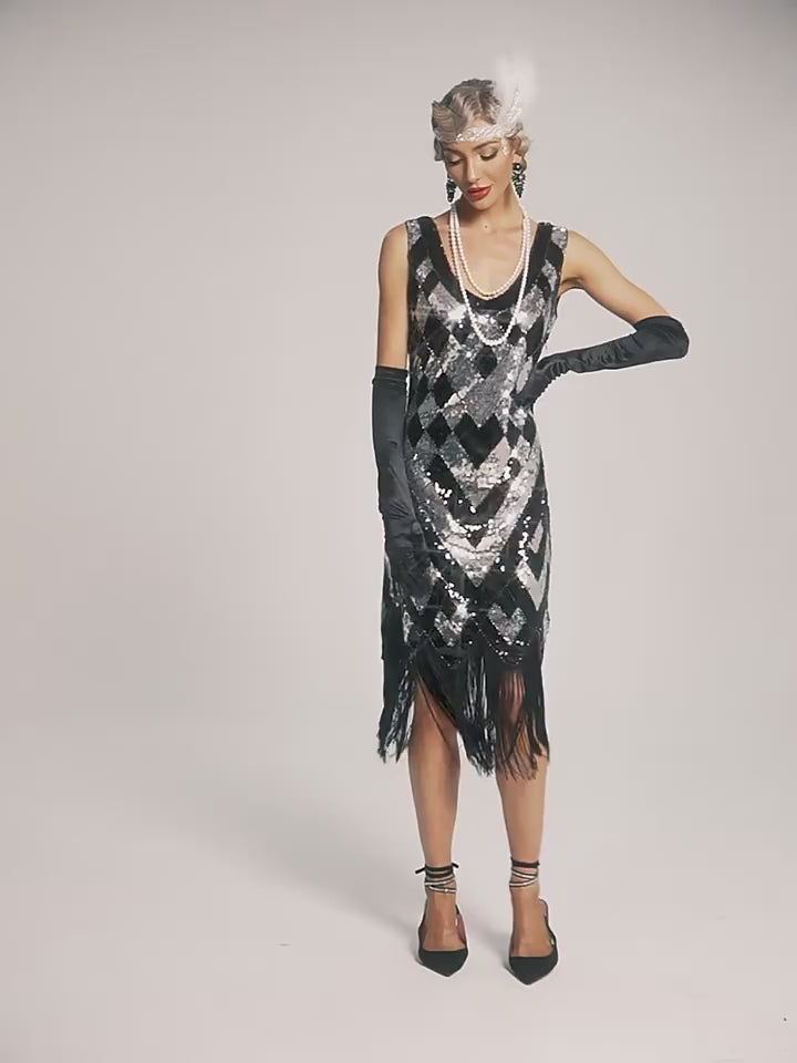 vintage dresses 1920s 1920s The Great Gatsby Outfit Sheath/Column V-Neck Sequins Vintage Dresses Black