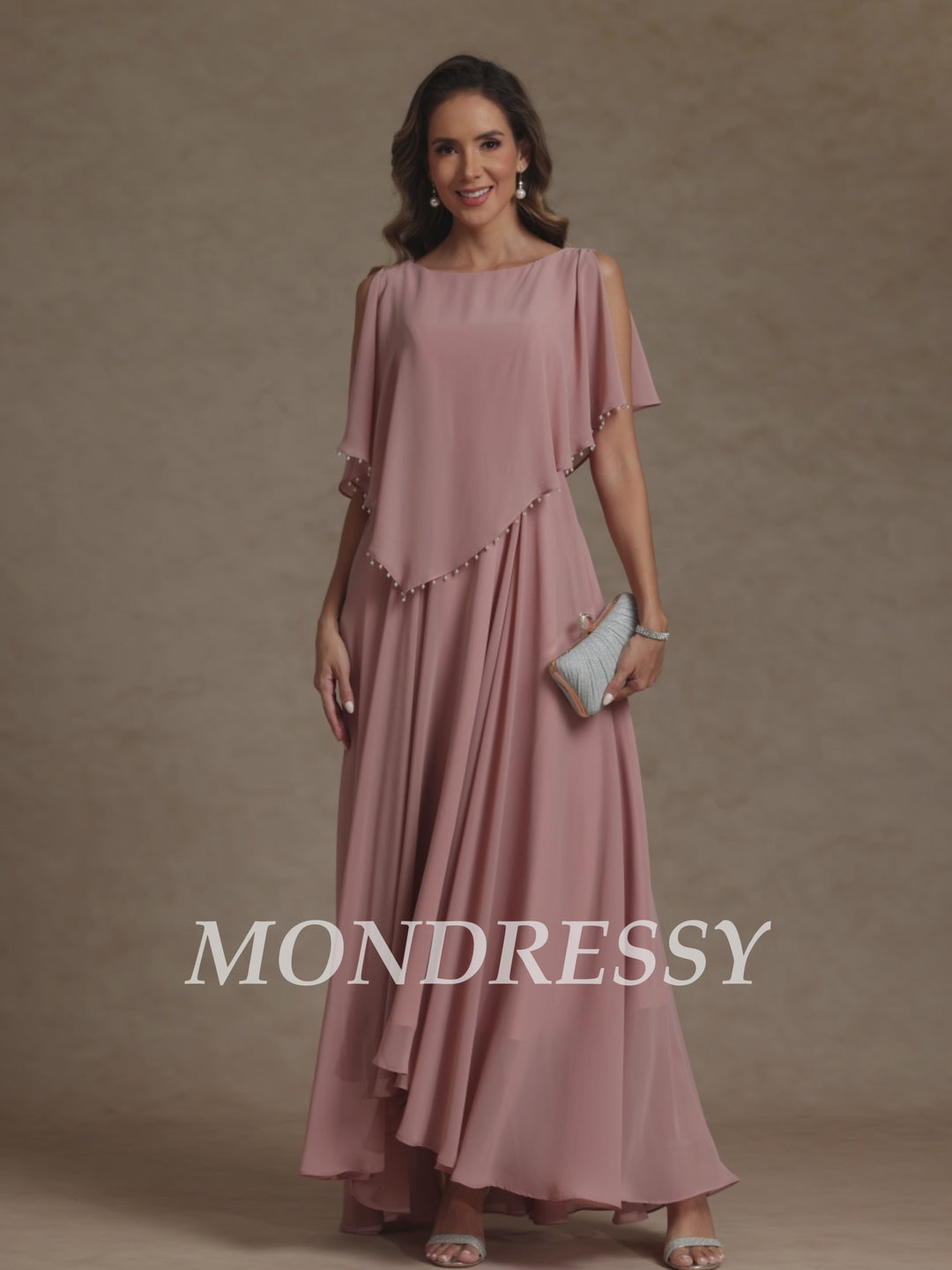 A-Line/Princess Scoop Chiffon Mother of the Bride Dresses Beading Floor-Length Pleated Sleeveless