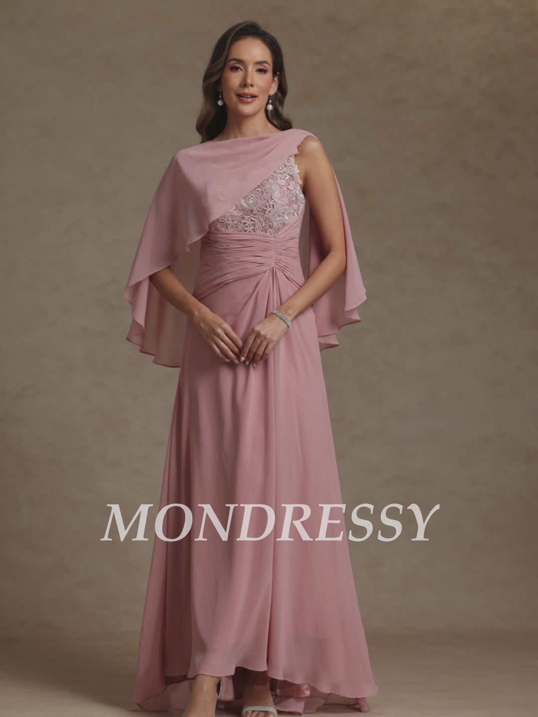 A-Line/Princess Scoop Chiffon Mother of the Bride Dresses with Wrap Lace Floor-Length Ruched Sleeveless