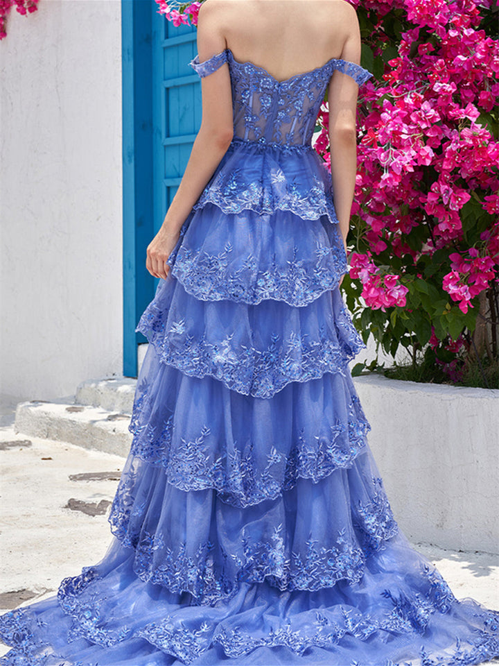 A-Line/Princess Sweetheart Off The Shoulder Sleeveless Floor-Length Evening Dress With Sequins