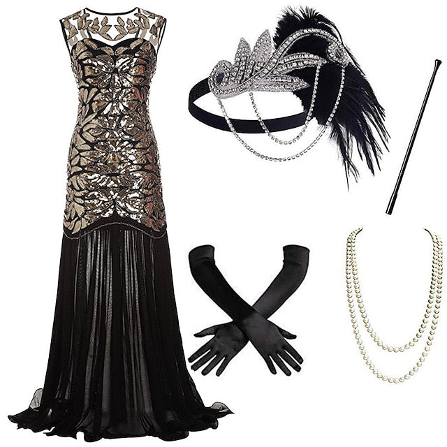 1920s The Great Gatsby Outfit Sheath/Column Scoop Sequins Vintage Dresses, S / Gold 1920s The Great Gatsby Outfit Sheath/Column Scoop Sequins Vintage Dresses, S / Gold