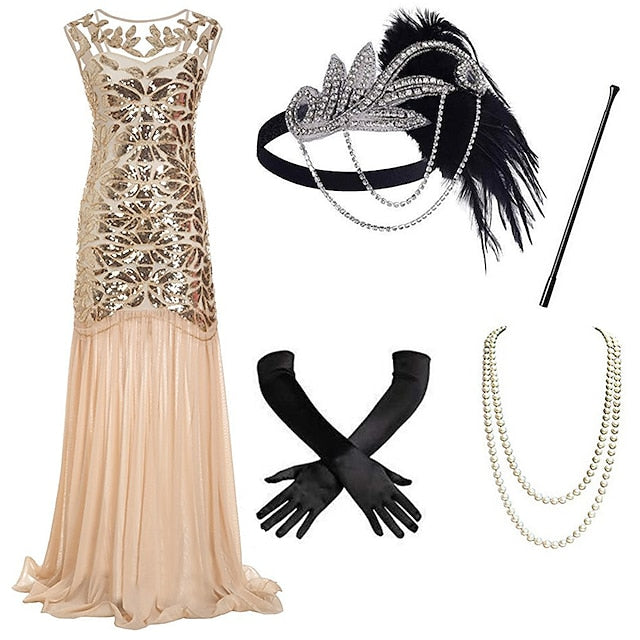 1920s The Great Gatsby Outfit Sheath/Column Scoop Sequins Vintage Dresses Apricot 1920s The Great Gatsby Outfit Sheath/Column Scoop Sequins Vintage Dresses Apricot