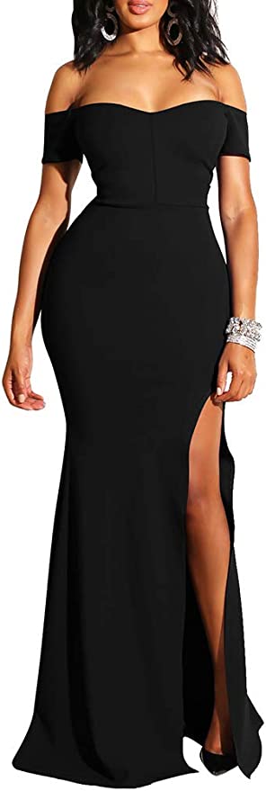 Women's Off Shoulder High Split Long Formal Party Dress, Small Women's Off Shoulder High Split Long Formal Party Dress, Small
