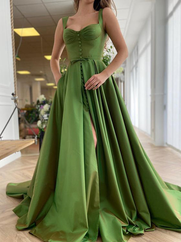 Satin A-Line Prom Dresses 2026 Women's Elegant Princess Satin Straps Long Forma Evening Dress Ball Gowns with Sweep Train, As Pic Satin A-Line Prom Dresses 2026 Women's Elegant Princess Satin Straps Long Forma Evening Dress Ball Gowns with Sweep Train, As Pic