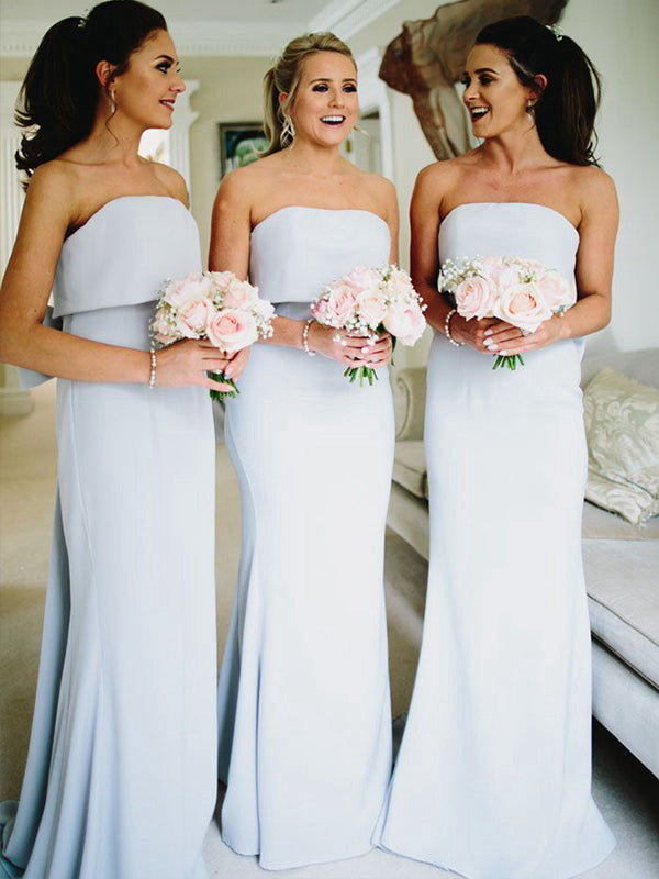 Sheath/Column Ruffles Strapless Sleeveless Long Bridesmaid Dresses for Women