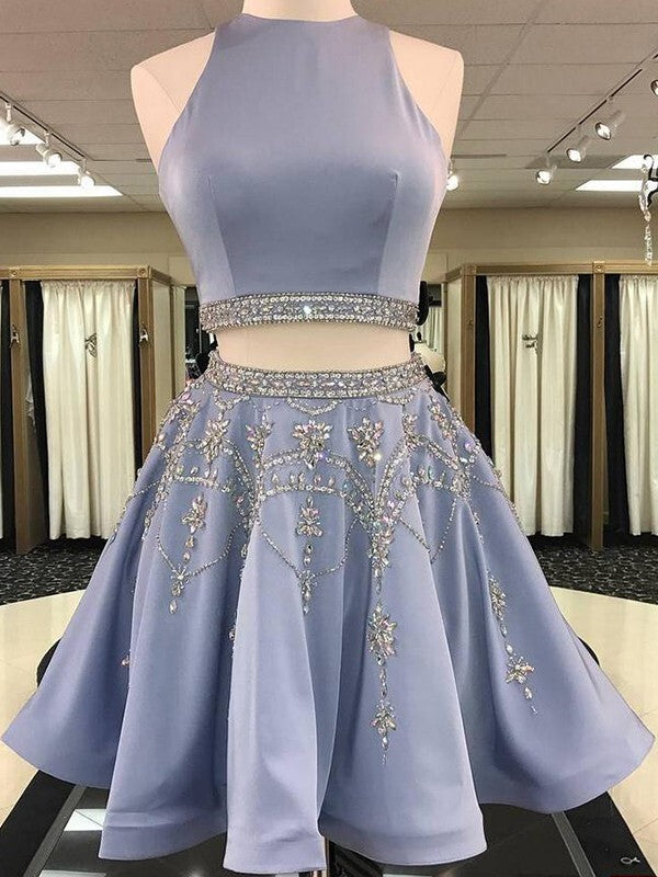 A-Line Beading Bateau Sleeveless Two Pieces Homecoming Dresses