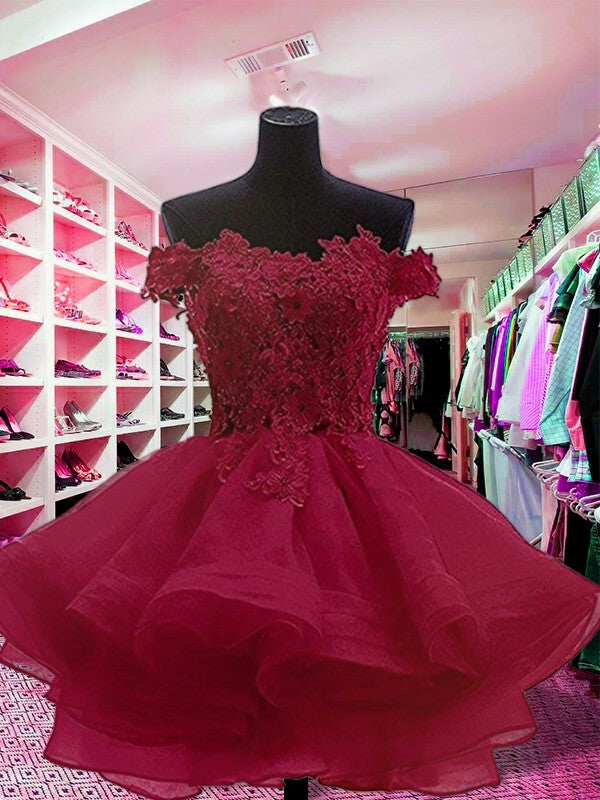 Off-the-Shoulder Applique Sleeveless Tulle Ball Gown Homecoming Dresses