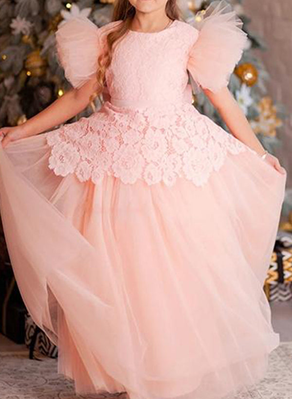A-Line/Princess Short Sleeves Flower Girl Dresses With Bowknot