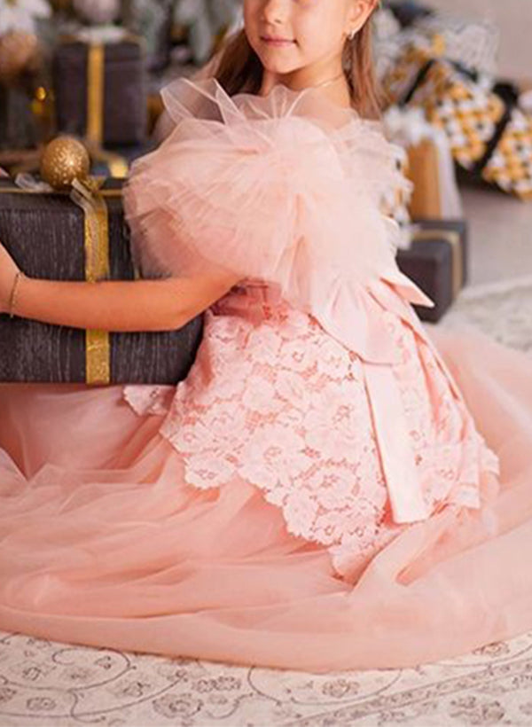A-Line/Princess Short Sleeves Flower Girl Dresses With Bowknot