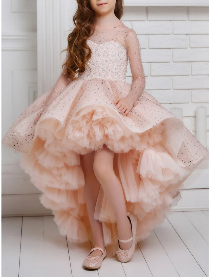 A-Line/Princess Asymmetrical High Low Flower Girl Dresses with Beading