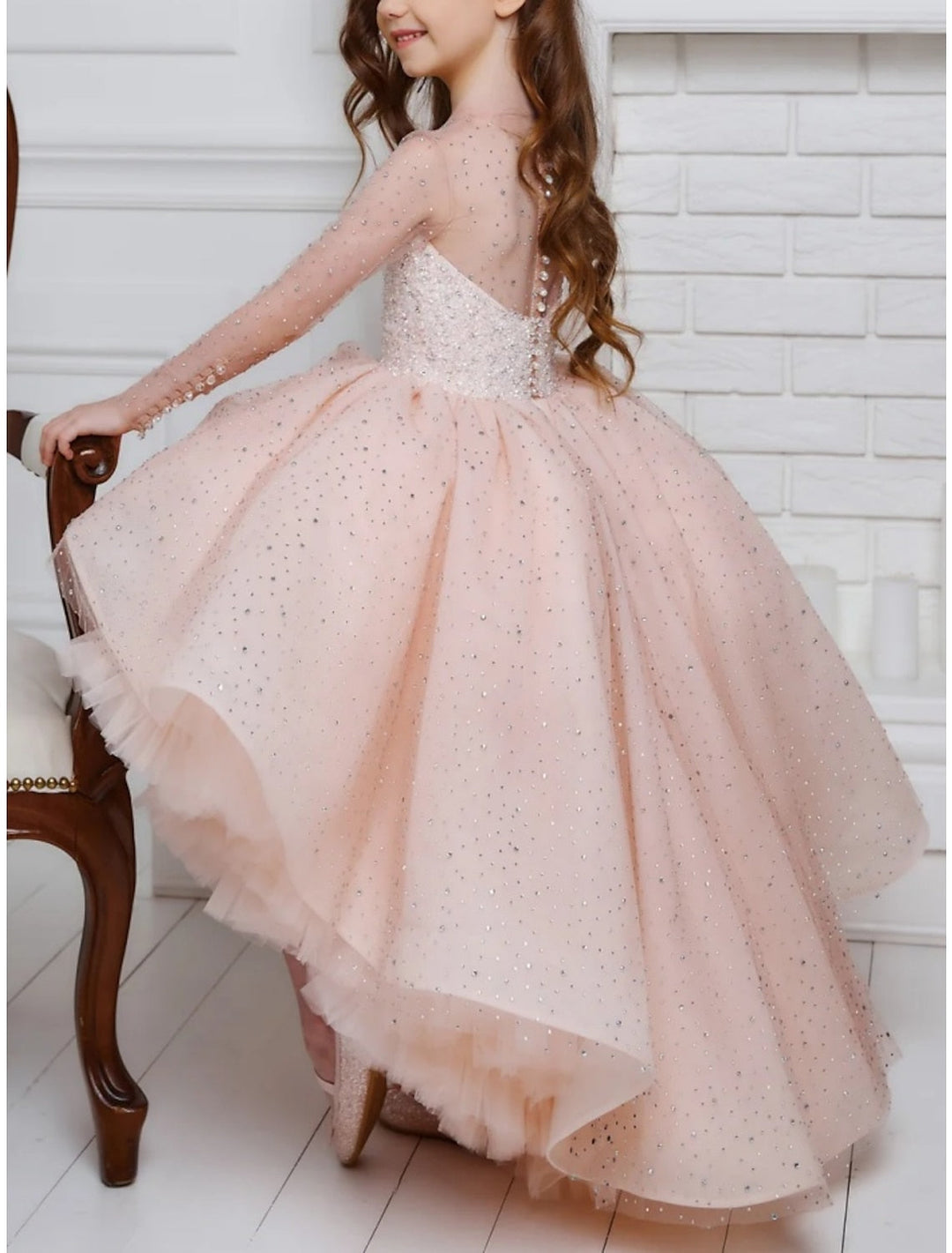 A-Line/Princess Asymmetrical High Low Flower Girl Dresses with Beading