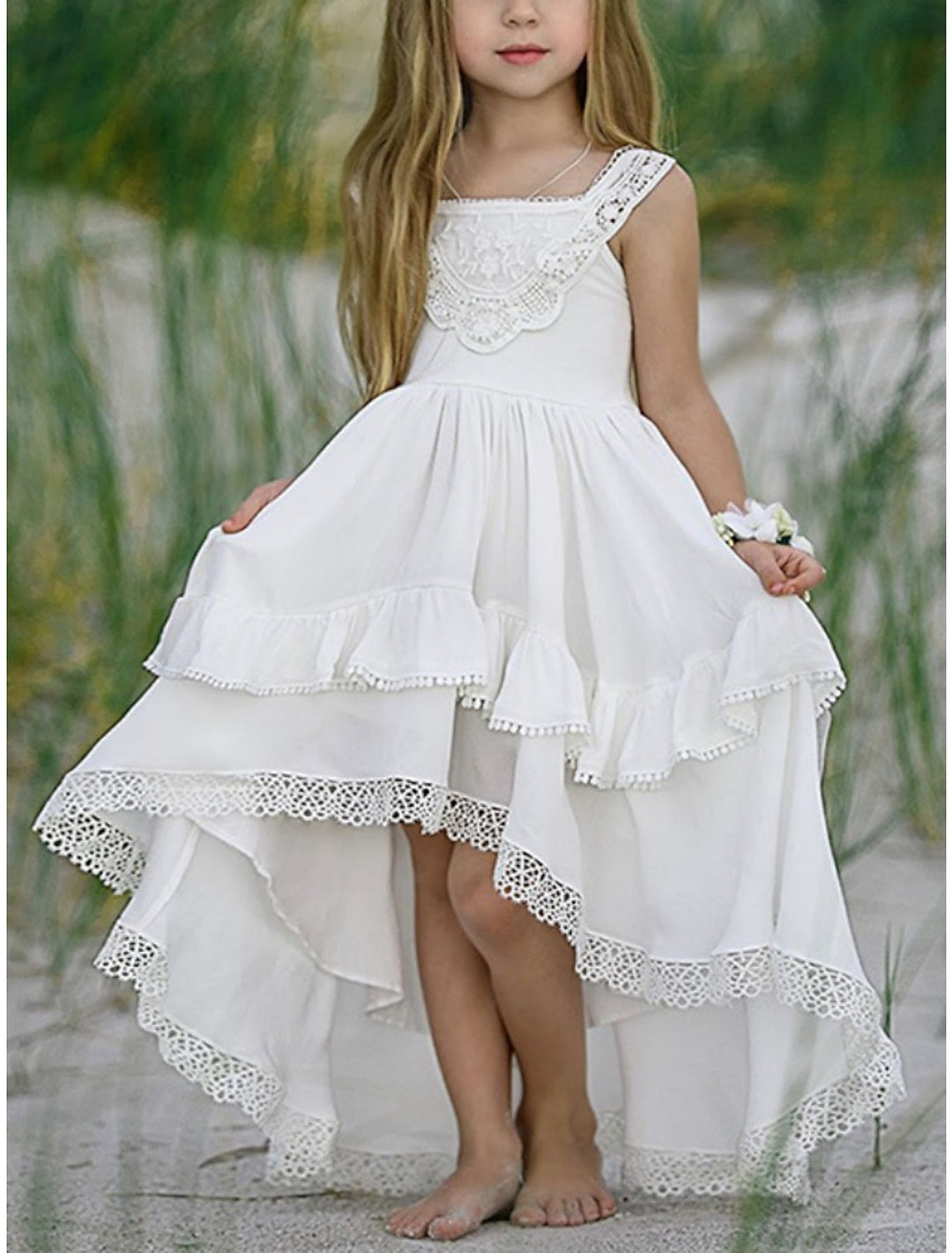 A-Line/Princess Asymmetrical High Low Flower Girl Dresses with Applique