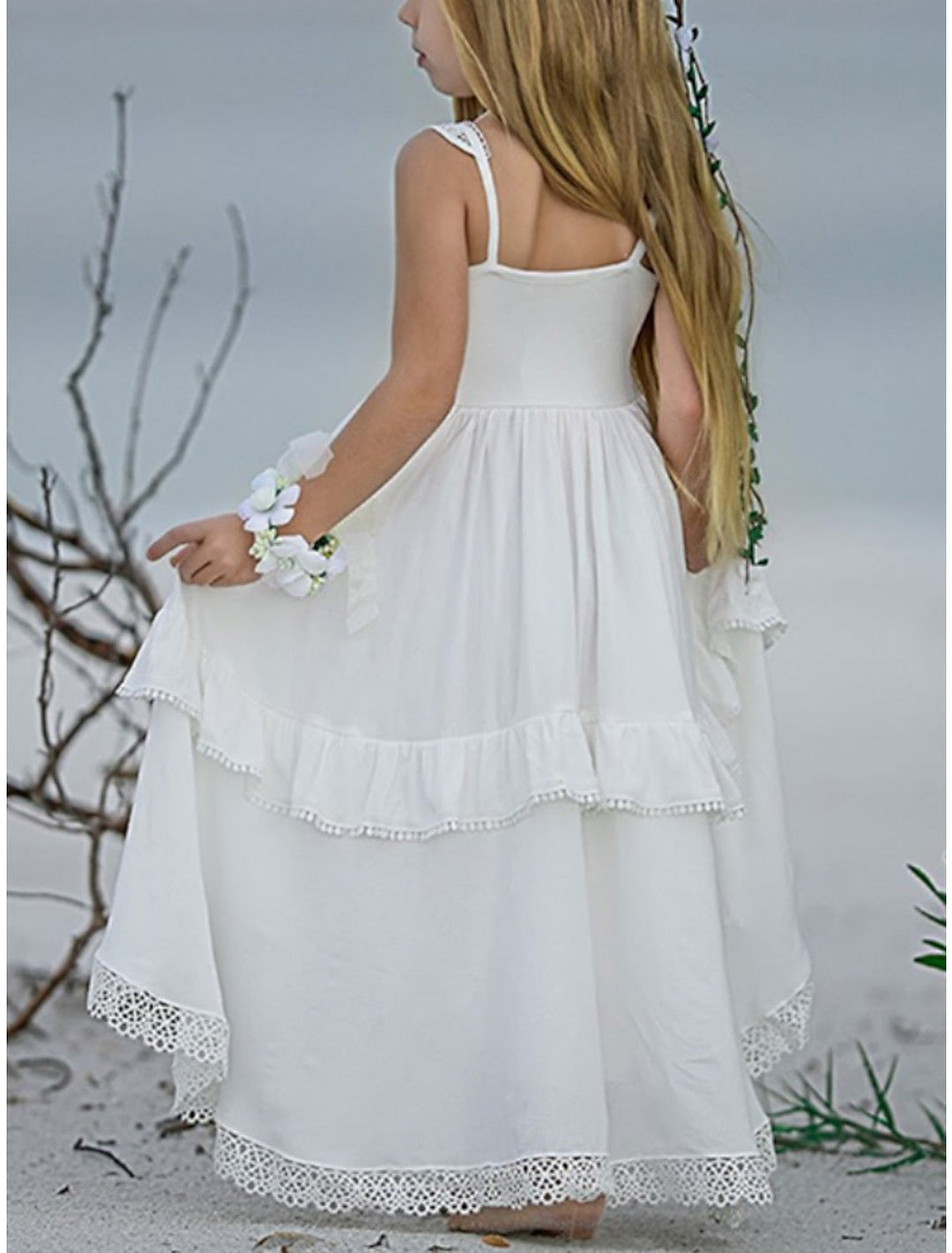 A-Line/Princess Asymmetrical High Low Flower Girl Dresses with Applique