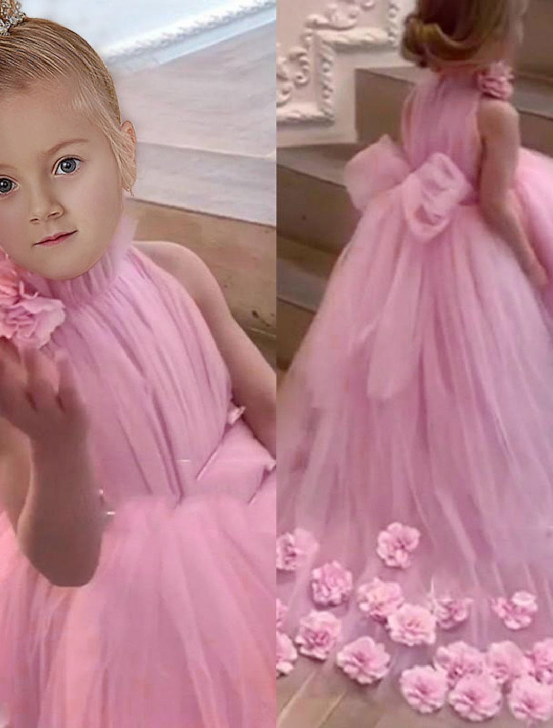 A-Line/Princess Tulle Floral Flower Girl Dresses with Bowknot