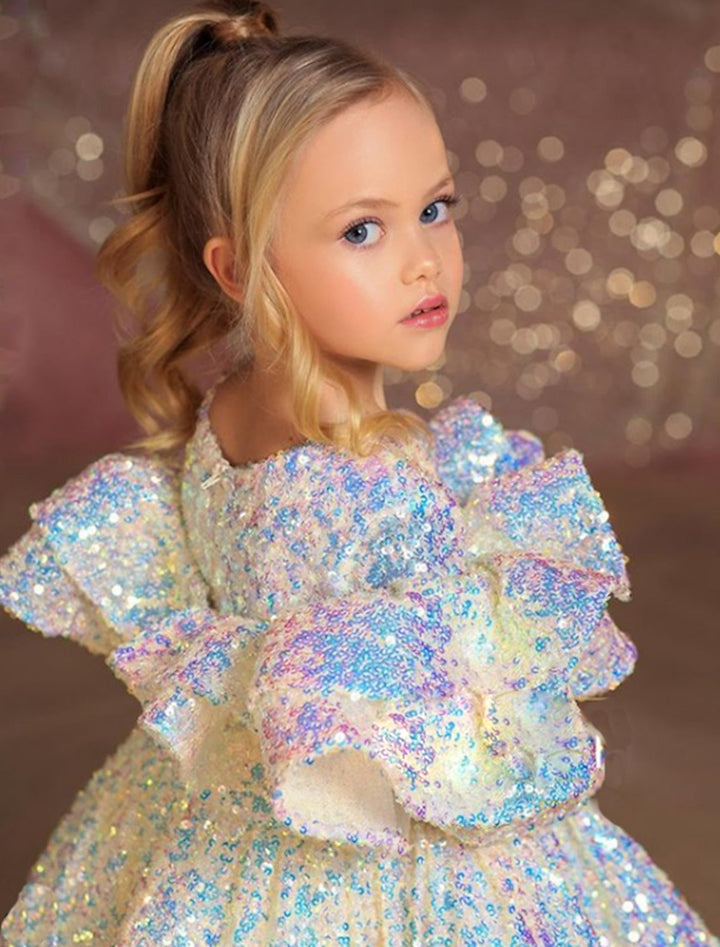 Ball Gown Princess Long Sleeves Sequins Little Girl Dresses with Ruffles
