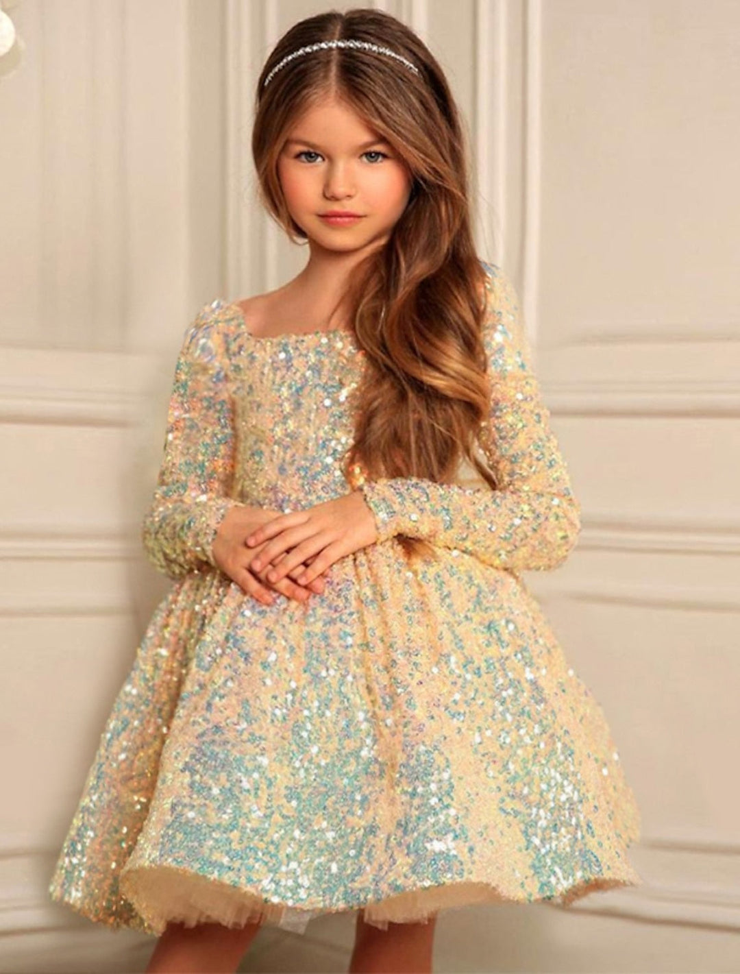 Ball Gown Princess Long Sleeves Sequins Little Girl Dresses