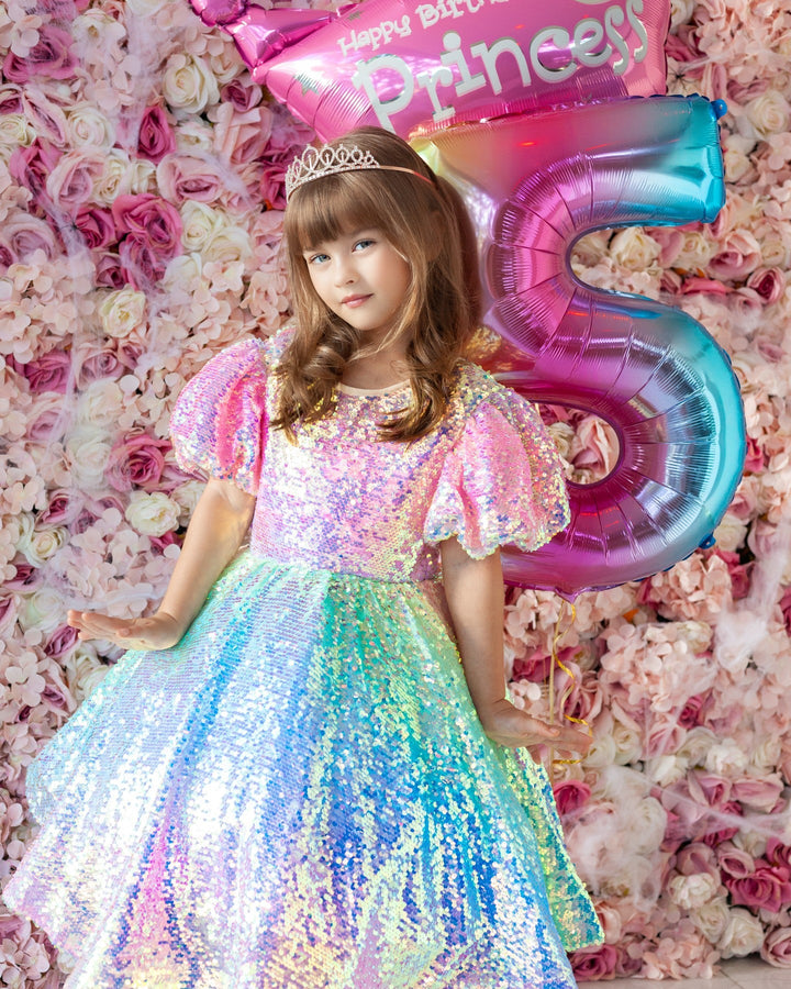 Ball Gown Princess Rainbow Unicorn Sequins Little Girl Party Dresses