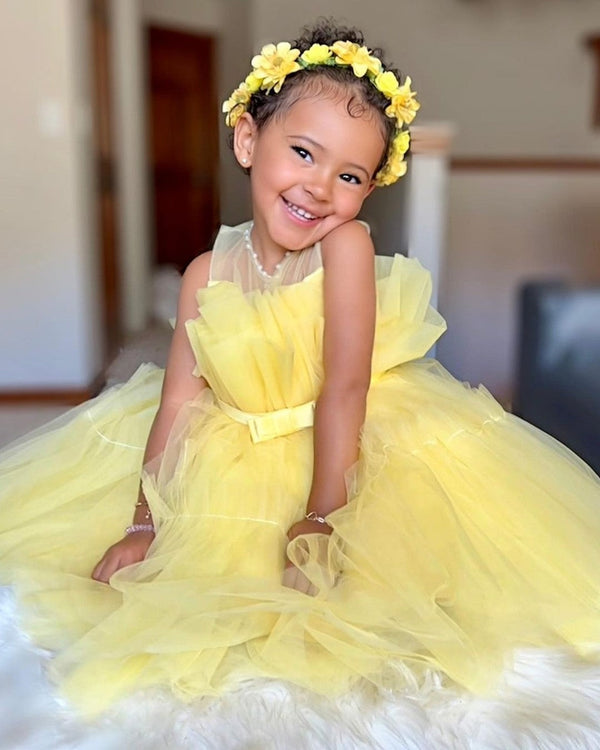 Ball Gown Princess Tulle Little Girl Party Dresses with Belt