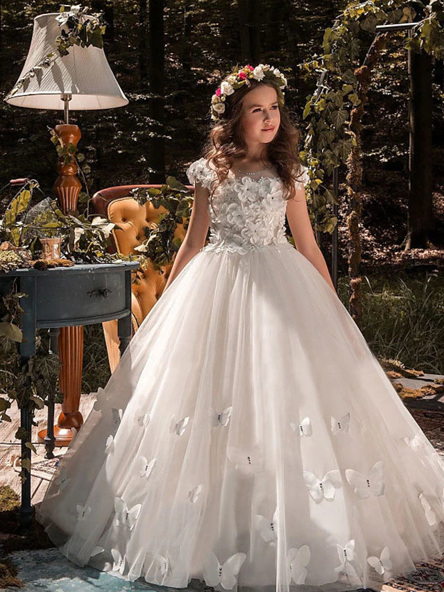 A-Line/Princess Tulle Flower Girl Dresses with Beading & Applique