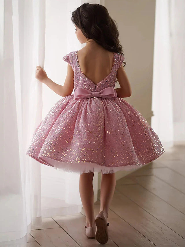 A-Line/Princess Sequins Flower Girl Dresses with Bowknot