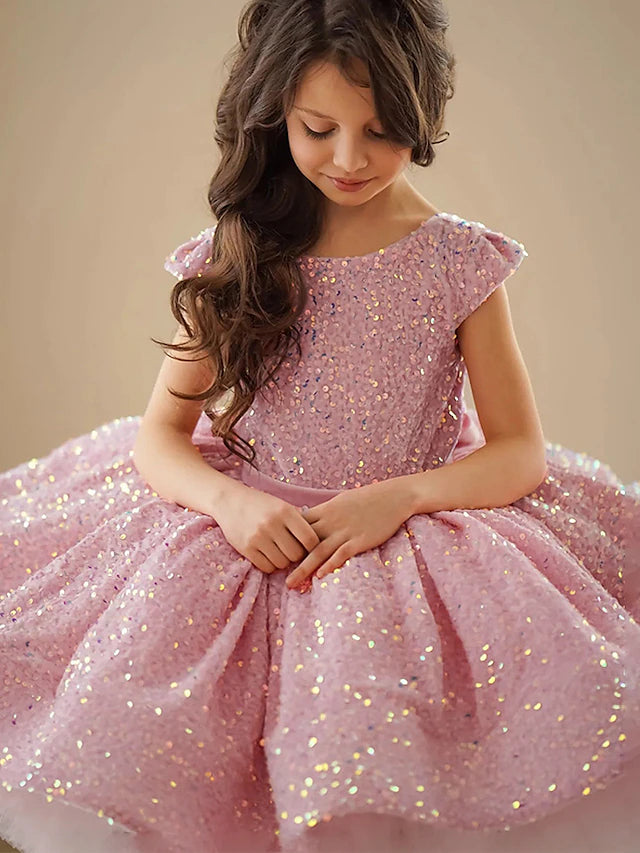 A-Line/Princess Sequins Flower Girl Dresses with Bowknot