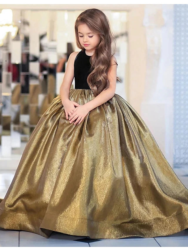 Ball Gown Formal Party Girl Dresses with Bowknot, Black Ball Gown Formal Party Girl Dresses with Bowknot, Black