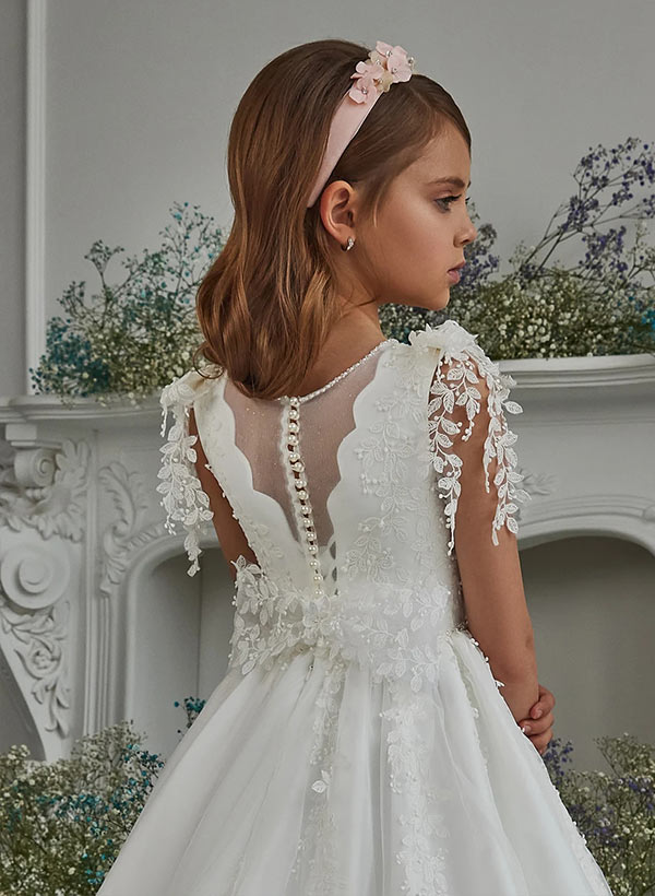 A-Line/Princess Tulle Flower Girl Dresses with Applique & Beading