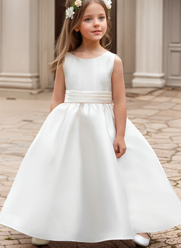A-Line/Princess Satin Flower Girl Dresses with Bowknot