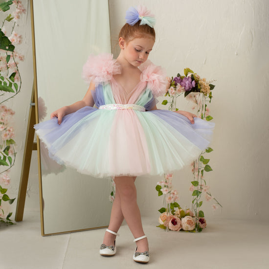 Ball Gown Rainbow Tulle Little Girl Dresses with Ruffles