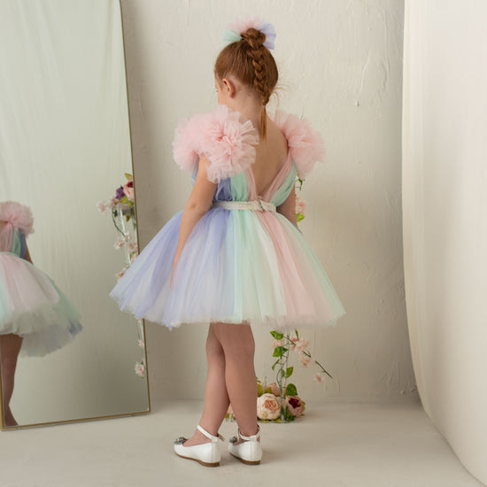 Ball Gown Rainbow Tulle Little Girl Dresses with Ruffles