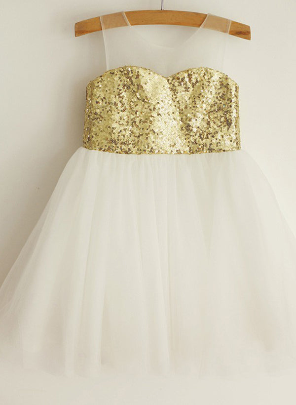 A-Line/Princess Tulle Flower Girl Dresses With Sequins