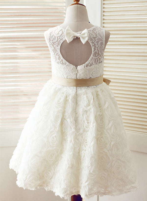 A-Line/Princess Lace Flower Girl Dresses With Sash