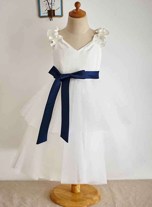 white bridesmaid dresses with blue sash White Short Wedding Dress with Light Blue Sash