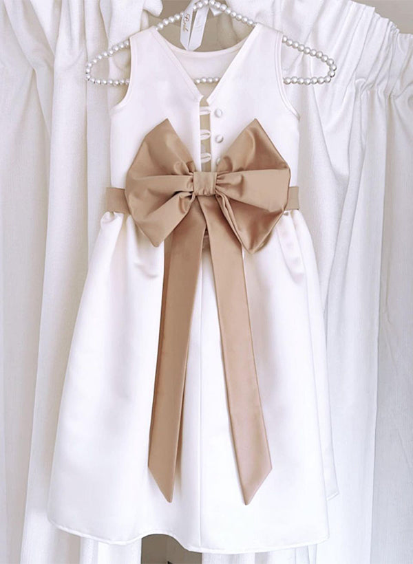 A-Line/Princess Scoop Flower Girl Dresses With Bowknot