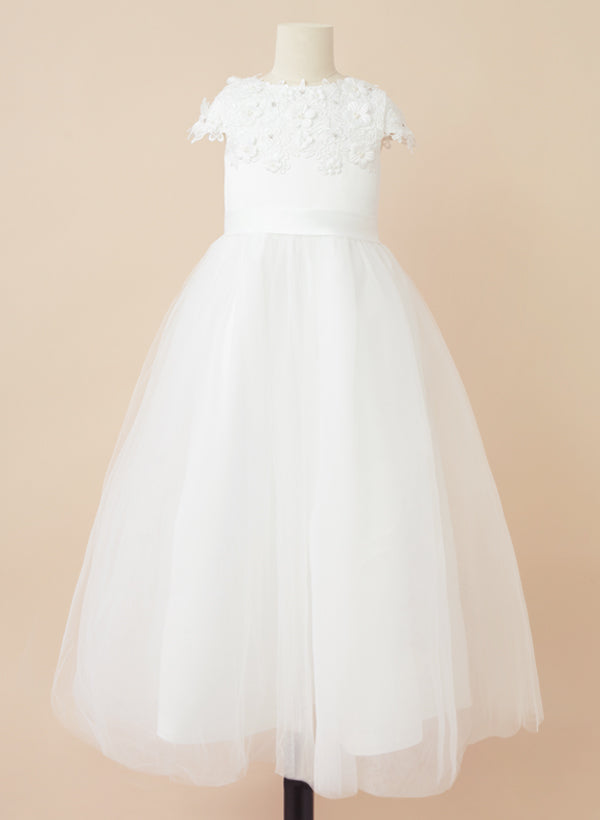 A-Line/Princess Scoop Flower Girl Dresses With Applique