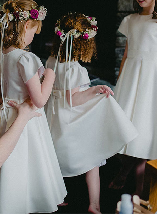 A-Line/Princess Scoop Flower Girl Dresses With Bowknot