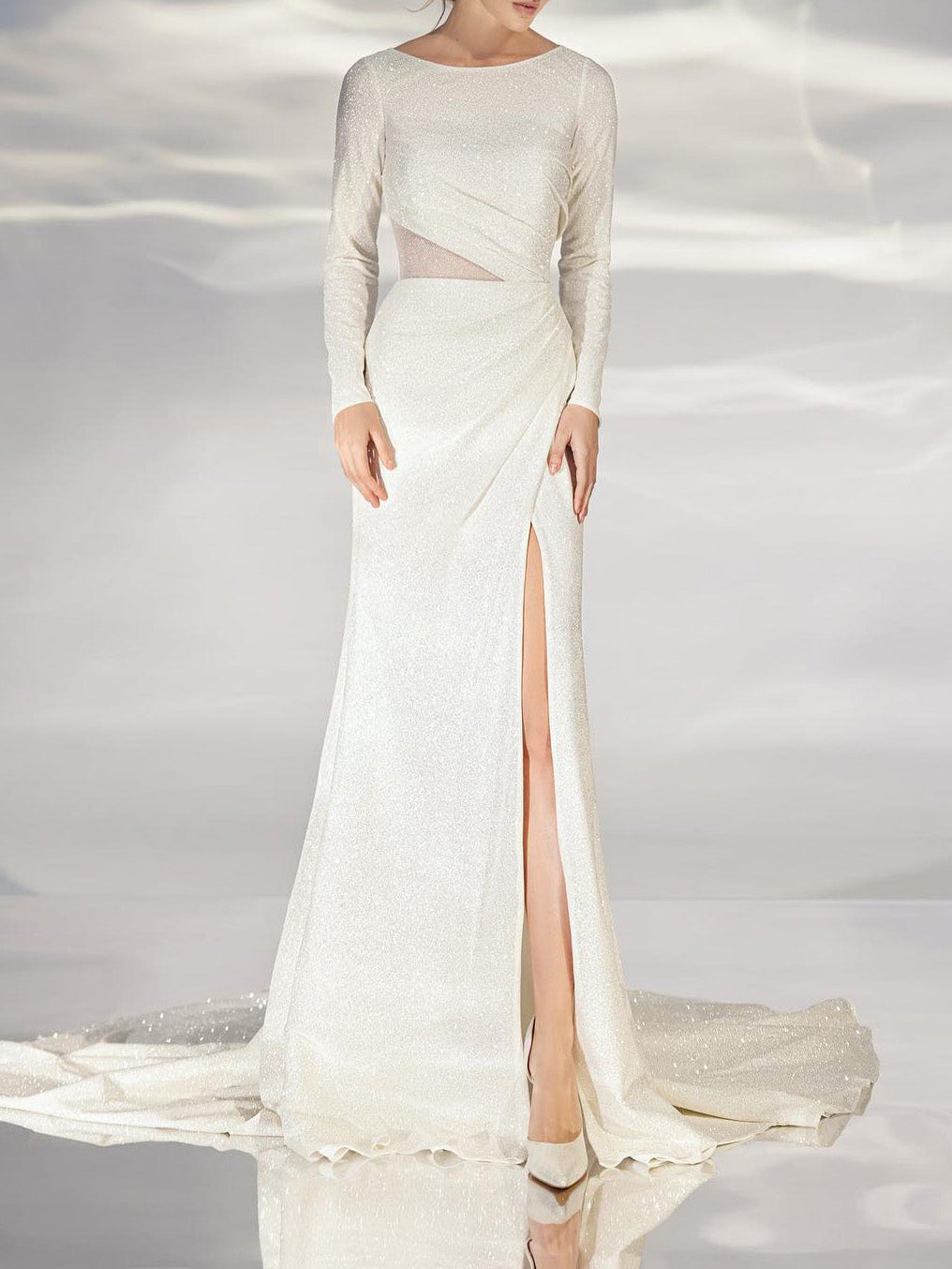 Trumpet/Mermaid Long Sleeves Wedding Dress with Sequins & Split Side
