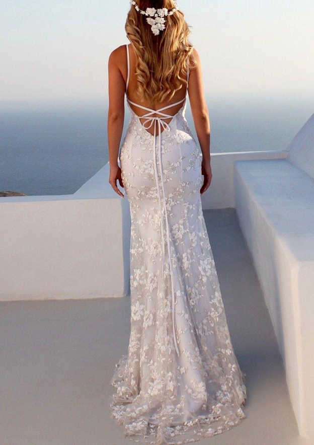 Appliques Bridal Wedding Dresses 2026 Chic Mermaid/Trumpet Spaghetti Straps Deep V-Neck Backless Sleeveless Long Beach Wedding Gowns, Ivory Appliques Bridal Wedding Dresses 2026 Chic Mermaid/Trumpet Spaghetti Straps Deep V-Neck Backless Sleeveless Long Beach Wedding Gowns, Ivory