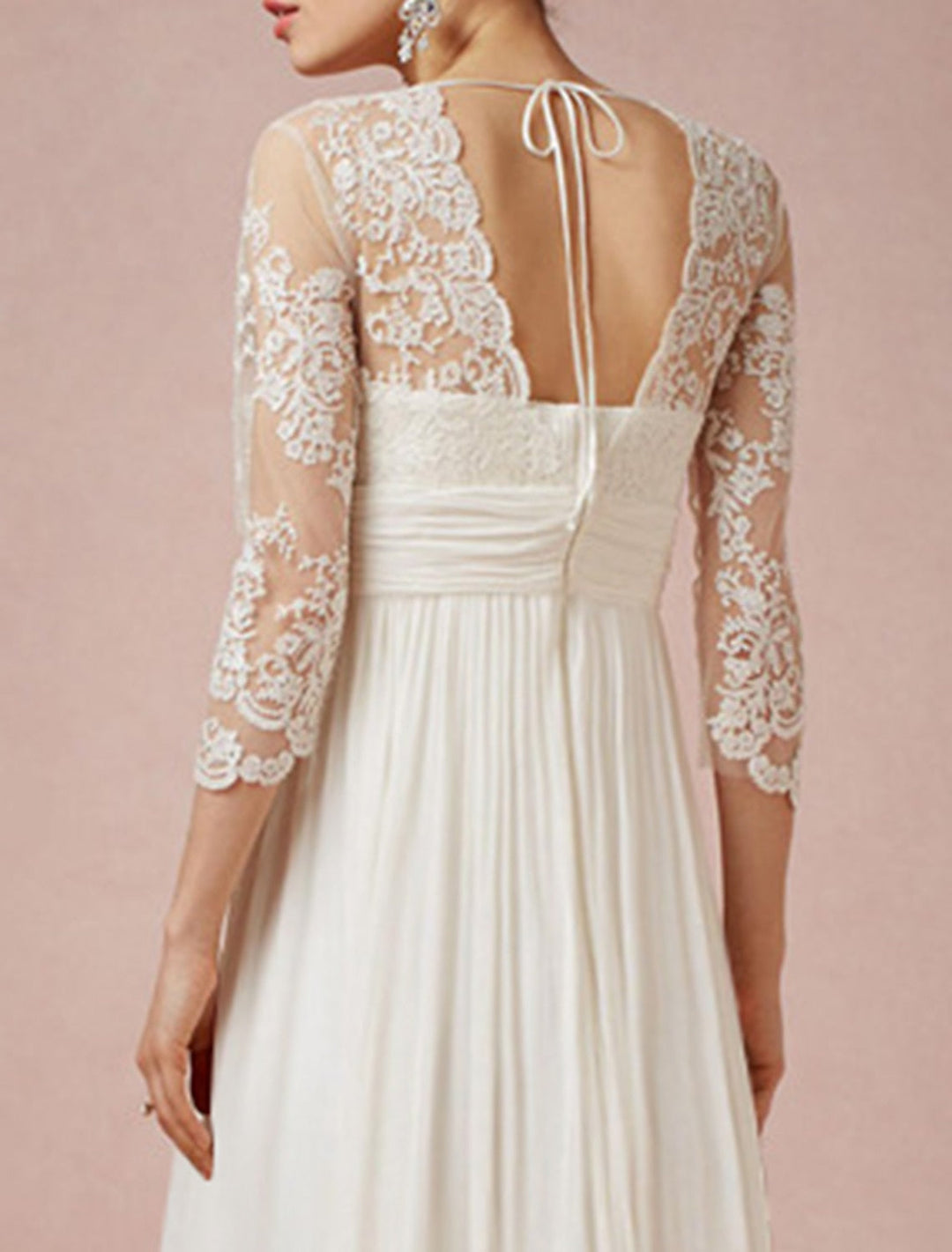 A-Line/Princess V-Neck Asymmetrical Lace Wedding Dress