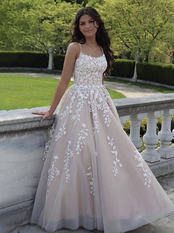 Ball Gown Spaghetti Straps Floor-length Lace Wedding Dress