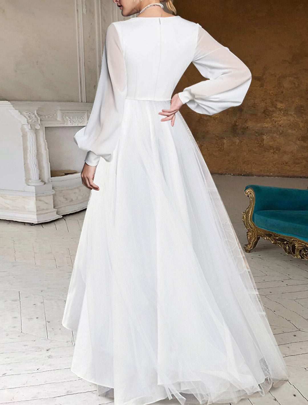 A-Line/Princess V-Neck Asymmetrical Wedding Dress