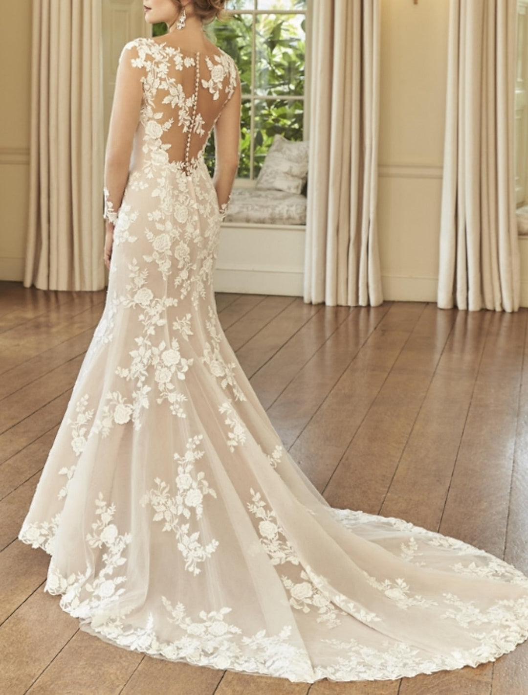 Trumpet/Mermaid V-Neck Floor-length Lace Wedding Dress - Mondressy Trumpet/Mermaid V-Neck Floor-length Lace Wedding Dress - Mondressy