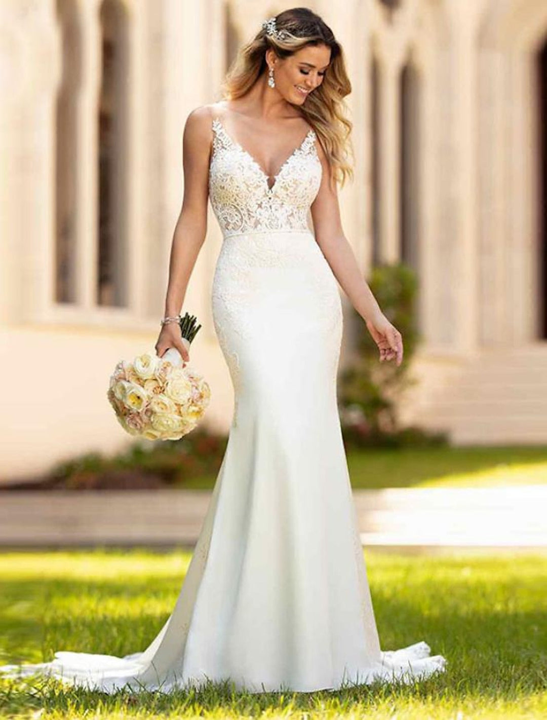 2026 Bridal Dresses for Women Appliques Mermaid/Trumpet V-Neck Sleeveless Backless Floor-Length Formal Wedding Gowns, Ivory 2026 Bridal Dresses for Women Appliques Mermaid/Trumpet V-Neck Sleeveless Backless Floor-Length Formal Wedding Gowns, Ivory